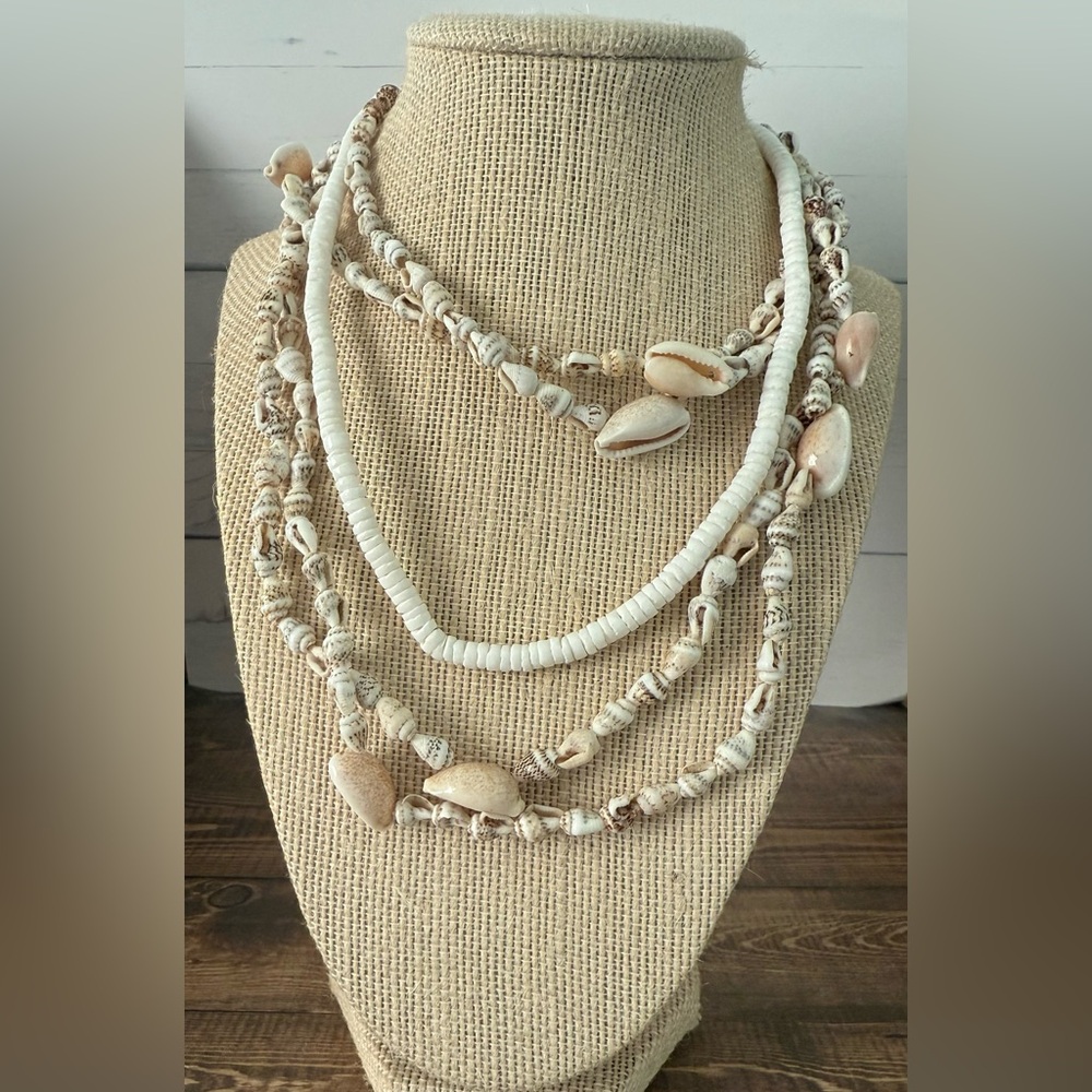 Bundle Three Vintage Shell Necklaces Boho 60s 70s Style